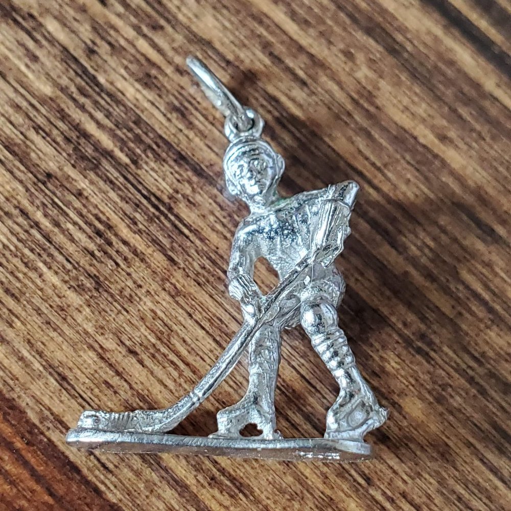 Silver Hockey Player Charm